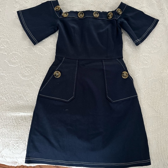 Navy off the shoulder Pixie Market mini dress - Picture 1 of 6